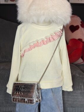 Toddler girl size 3t cream and pink sweater shirt